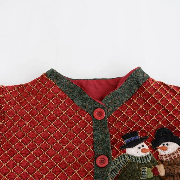 Red & Green Holiday Festive Snowman Button Up Cardigan Jacket Ugly Christmas M - Picture 11 of 11